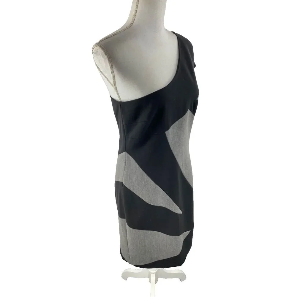 Jay‎ Godfrey Womens 8 Sheath One Shoulder Colorblock Bodycon Black Gray